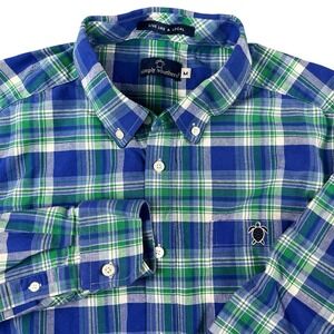 SIMPLY SOUTHERN MEN'S PLAID LONG SLEEVE SHIRT 100% COTTON SEA TURTLE SIZE MEDIUM